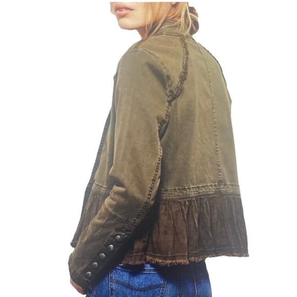 FREE PEOPLE Flared Peplum Hem Moss Green Military Jacket Steampunk Boho Grunge M - Picture 3 of 16